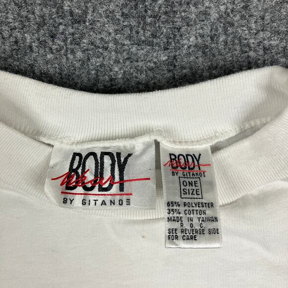 Body Wear Gitano Crop Top Womens One Size White Pink Star 80s Graphic Tee - Picture 2 of 7